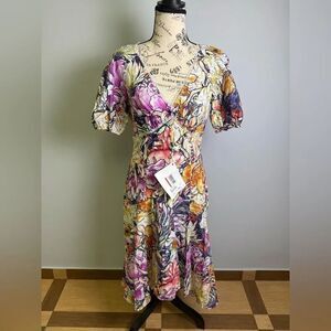 Marchesa Notte Asymmetrical  Broderie Anglaise Cotton Floral Dress NWT Size 2